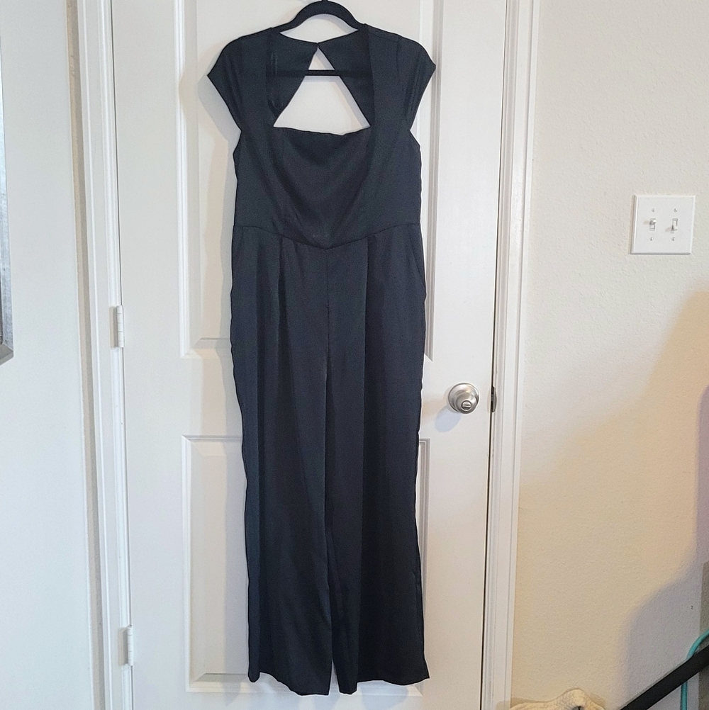 Old Navy Black Textured Full Length Pants Jumpsuit